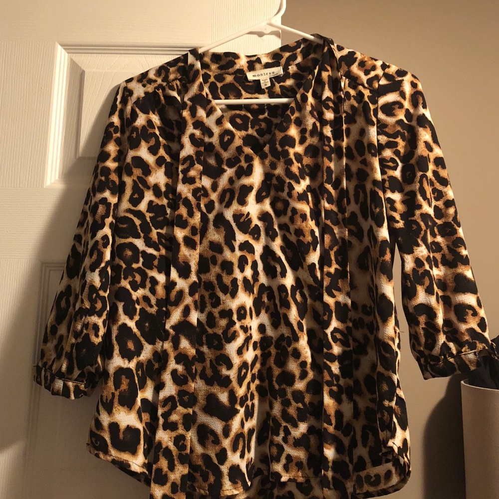 Leopard blouse with ties in front.